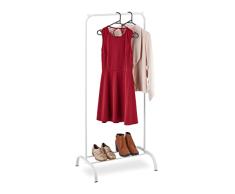 Relaxdays Perchero Burro de Metal, con Balda, Dormitorio, Barra para Perchas, 144 x 60 x 44 cm, de Pie, Color Blanco, 100% Acero