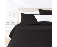 Amazon Basics - Juego de ropa de cama con funda de edredón, de satén, 240 x 220 cm / 65 x 65 cm x 2, Negro