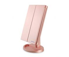 WEILY Espejo Maquillaje, Espejo CosmÃ©tico,Luz Ajustable con LED, con la ampliaciÃ³n 1X/2X/3X, RotaciÃ³n Ajustable de 180 Â°, Fuente de alimentaciÃ³n Doble, Espejo cosmÃ©tico encimera (Oro Rosa)