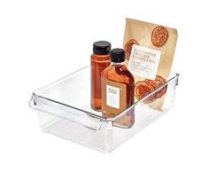 iDesign Caja transparente con asa, organizador de cocina grande de plástico, caja organizadora sin tapa para armarios, frigorÃfico o cajones, transparente