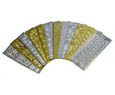 Doodey CumpleaÃ±os Peel Juego Pegatinas para fabricaciÃ³n de Tarjetas y Ã¡lbumes de Recortes en 6Â diseÃ±os, Dorado y Plateado, 12Â Unidades