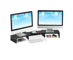 Relaxdays Soporte de Monitor Doble, Ajustable, ErgonomÃa en el Trabajo, Elevador de Pantalla para Escritorio, Negro, 100% Tablero de Fibra, 11 x 104 x 20,5 cm