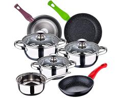Bateria de cocina 7 piezas SAN IGNACIO Faro, acero inoxidable, con juego sartenes (18/22/26 cm) SAN IGNACIO Jolie en aluminio forjado