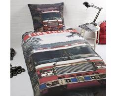 Daydream Firetruck Funda de edredón para Cama Individual 140 x 200 cm + Funda de Almohada en 100%, algodón, Multicolor, 200 x 140 cm