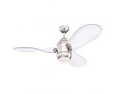 Westinghouse iluminación 72258 Ventilador de techo con luz LED y control remoto de estilo contemporáneo Josef, 122 cm, acabado en nÃquel cepillado, vidrio opalino esmerilado, motor de CC