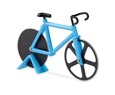 Relaxdays Cortador de Pizza Bicicleta, Acero Inoxidable y plÃ¡stico, Azul, 3 x 18 x 11.5 cm