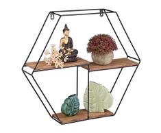 Relaxdays EstanterÃ­a de Pared Hexagonal 3 Baldas, 45x51,5x10 cm, Estante Colgante DM y Metal, Negro y Madera Natural, 70% Hierro 30% Tablero de Fibra