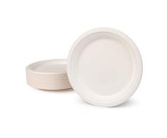 GREENBOX Vajilla desechable de Bagaza, respetuosa con el medio ambiente, 50 unidades, de caÃ±a de azÃºcar, 24 cm, color blanco, redondo, blanqueado, desechable, para fiestas, platos desechables