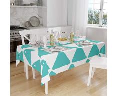 Bonamaison DecoraciÃ³n de Cocina, PoliÃ©ster, Antimoho, Secado rÃ¡pido, Impermeable, Mantel, Turquesa, Blanco, 140 x 160 Cm - DiseÃ±ado y Fabricado en TurquÃ­a