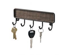 InterDesign Twillo Ganchos para colgar llaves, porta llaves de pared pequeño con 5 ganchos de metal y plástico, ganchos para el baño, color bronce
