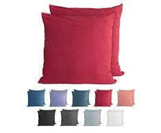 Komfortec Juego de 2 Fundas de Almohada 100% algodÃ³n, 50 x 50 cm, Funda de Almohada sÃºper Suave de 150 g/mÂ², Funda de cojÃ­n, Color Rojo Aurora