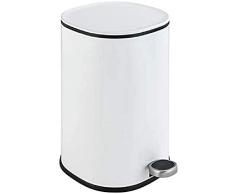 WENKO Cubo de pedal para cosmética Nant Easy Close blanco mate 5 l - Cubo de cosmética, cubo de basura con dispositivo automático de descenso Capacidad: 5 l, Metal, 20.5 x 30 x 27.3 cm, Blanco