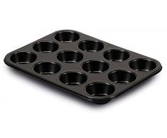Guardini, Gardenia, Molde para 12 Muffins 27x35cm. Material: Acero con Revestimiento Antiadherente, Color Negro.