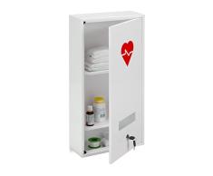 Relaxdays Armario BotiquÃn Cerradura, 3 Compartimentos, Acero, 60x30x12 cm, Mueble Medicamentos, Caja Medicinas, Blanco, aleado