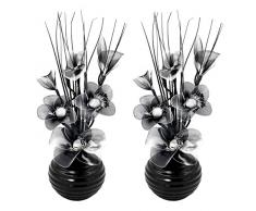 Flourish 796167 - Jarrón ovalado con flores artificiales de seda, 75 cm, vidrio, negro/blanco, 10x10x32 cm