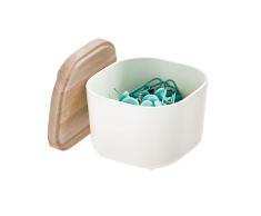 iDesign Caja organizadora para cajones, cesta organizadora para estanterÃ­as, compacta y de plÃ¡stico reciclado sin BPA, caja con tapa de madera de paulownia, blanco