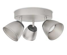 Philips myLiving County - Barra de focos, 3 luces, iluminación interior, metal, luz blanca cálida, 45°, 4 W, color gris