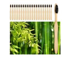 Relaxdays 24 Dientes Bambú, Cerdas Medianas, Veganos, Sostenibles, sin BPA, Cepillo Dental Recubierto, Negro, 19 x 1,5 x 1,5 cm