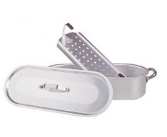 Ollas Agnelli Pesciera con Parrilla y Tapa de Aluminio, 2 manijas en Acero Inoxidable, Plata, 50x15 cm