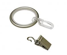 Gardinia Anillas para Cortina (con Deslizante, Gancho y Pinza de sujeciÃ³n, Metal, diÃ¡metro de 19 mm, 10 Unidades), Color champÃ¡n, 3.9/3.0 cm