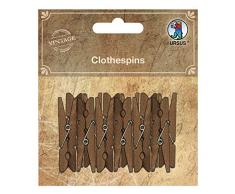 URSUS 40610002 Clothespins, pinzas de la ropa de madera en marrón Vintagedesign, 12 unidades de 5 cm de largo, ideal para colgar fotos e imágenes, 1 x 5 cm