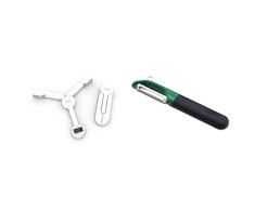 Joseph Joseph TriScale 40071 - Balanza de cocina, color blanco & Pelador Recto, Acero Inoxidable, Verde, Centimeters