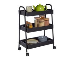 Relaxdays Carrito Auxiliar, 3 Pisos, 4 Ruedas, Carro Multiusos Cocina, BaÃ±o, Oficina, 70x46,5x28,5cm, MDF y Acero, Negro, 70% Tablero de Fibra 30%
