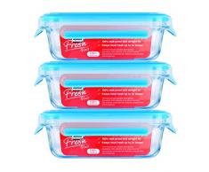 Zyliss ZE981044 Juego de 3 cajas rectangulares de almacenamiento de vidrio, azul, 17, 5 x 12 x 5.9 cm - 3 x 500 ml
