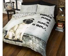 Doghouse Designs Juego de Ropa de Cama Doble con diseño de Perro Carlino; Incluye Funda de edredón y 2 Fundas de Almohada de Color Beige