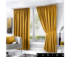 Fusion Dijon-Par de Cortinas Plisadas Opacas y aisladas tÃ©rmicamente, Blackout/Aislamiento tÃ©rmico, Ocre, Curtains: 46 Width x 90 Drop (117 x 229cm)