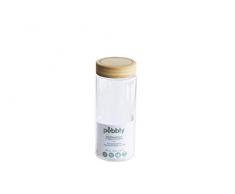 Pebbly PKV-028 - Tarro Redondo de Cristal borosilicato (850 ml, Tapa de bambÃº, 8,5 x 21 cm), Transparente