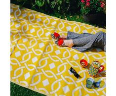 Talking Tables 180cm x 120cm Alfombra de Exterior Impermeable Tejida Amarilla | Tapete de plÃ¡stico Ligero con diseÃ±o geomÃ©trico | para jardÃ­n, Patio, terraza, baÃ±o, Servicio pÃºblico, Picnic