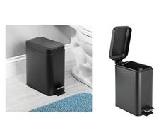 InterDesign Basic Bote para Basura, Papelera con Pedal y Tapa en plástico y Metal para Cocina y Cuarto de Baño, Negro Mate