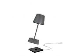 Zafferano Poldina Pro - Mini lámpara LED de mesa de aluminio, tipo de protección IP54, uso en interior/exterior, estación de carga de contacto, H30 cm, enchufe de la UE (gris oscuro)