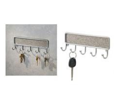 InterDesign Twillo Ganchos para Colgar Llaves, Porta Llaves de Pared pequeño con 5 Ganchos de Metal y plástico, Ganchos para el baño, Plateado