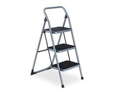 Relaxdays Escalera Plegable, 3 PeldaÃ±os, Escalerita, Estribo de SujeciÃ³n, para hasta 150 kg, Antideslizante, Acero, Gris, 70% 30% plÃ¡stico, 103 x 46 x 66 cm