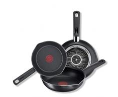 Tefal Day by Day On-Juego de 3 Sartenes de 20/24/28cm, no apto para induccion,Thermo-Signal,forma profunda,picos vertedores,apta para gas,vitrocerámica y eléctricas,sin PFOA, no apto inducción, negro