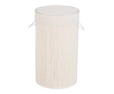 WENKO Cubo para la ropa sucia Bamboo redondo blanco - cesta para la ropa, Bambú, 35 x 60 x 35 cm, Blanco