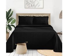 Superior Colcha de medallÃ³n con Fundas de Almohada, AlgodÃ³n, Negro, Cama Individual