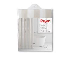 Rayen | Cortinas de baño | Cortina para Ducha o Bañera | Impermeable | PVA | Translúcido | Argollas PVC | Incluye 12 Ganchos | 180 x 200 cm | Rayas Beige y Transparentes