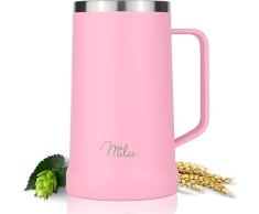 Milu Jarra de cerveza de acero inoxidable aislado | vaso de cerveza con tapa extraÃble | jarra térmica para llevar mantiene frÃo | regalo para hombres (700ml, Rosa)