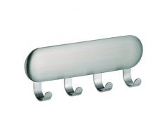 InterDesign Forma Colgador de llaves o correas de perros, pequeño portallaves adhesivo de acero inoxidable con 4 ganchos de pared, plateado mate