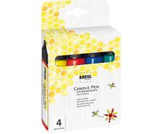 KREUL 49755 Candle Pen - Juego de 4 unidades, color amarillo, rojo, azul y verde, 29 ml cada uno, punta fina, colores con cera de abeja para decorar y pintar velas