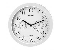 Elbe RP-2005-B Reloj de pared con termÃ³metro e higrÃ³metro, mide temperatura y humedad, 25 cm diÃ¡metro, panel blanco marco blanco, funciona con pilas, color blanco
