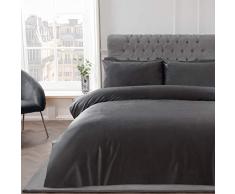 Sleepdown Juego de Funda de edredÃ³n de Terciopelo Mate Gris carbÃ³n de Lujo, sÃºper Suave, fÃ¡cil Cuidado, con Fundas de Almohada, Doble (200 x 200 cm)