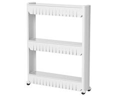 Bakaji Carro Carrito Slim Estrecho Multiusos Por Ahorro De Espacio Con 4 Ruedas y 3 Cestos Niveles De Almacenamiento Para Cocina BaÃ±o Armario Garage
