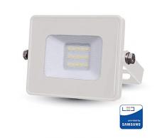 Focos LED Exterior Impermeable V-TAC 10W con LED Samsung Cuerpo Blanco Vidrio Blanco Impermeabilidad IP65 6400K Blanco 800 lúmenes
