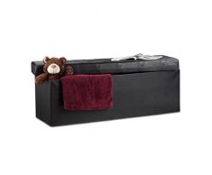 Relaxdays Baúl Almacenamiento Plegable con 2 Compartimentos, Piel Sintética, Negro, 38 X 114 X 38 Cm
