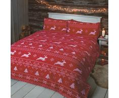 Rapport Navidad Reno Franela Navidad Colcha Funda de edredón y 1 Funda de Almohada Juego de Ropa de Cama, Rojo, Sola