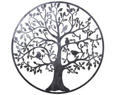 DRW Aplique de Pared Redondo de Metal con un Ãrbol en Plateado 100x1,3cm